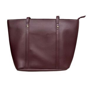 Burgundy Vegan Leather Tote Bag Inner Pockets Lined Zip Exterior Pockets Sz L‎